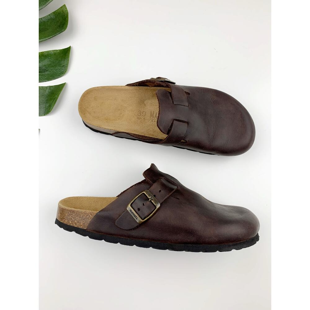 Mandel Clogs Brown Oiled Leather Slip On Comfort Shoes Women's 39 US 9